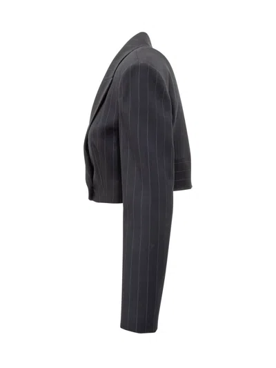 Pinko Cropped Striped Scamorza Jacket With Double Breasted In Blue