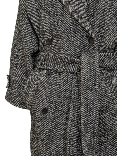 Pinko Chevron Wool Carrube Coat In Black