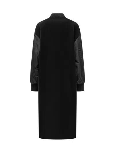 Pinko Long Bomber Coat In Wool And Nylon In Black