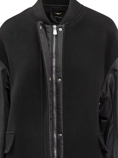 Pinko Long Bomber Coat In Wool And Nylon In Black