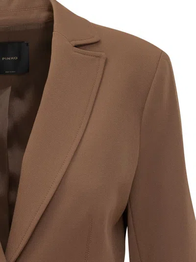 Pinko Single-breasted Blazer In Stretch Fabric In Brown