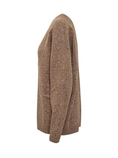 Pinko Brown Cardigan With  Rhinestones In Brown