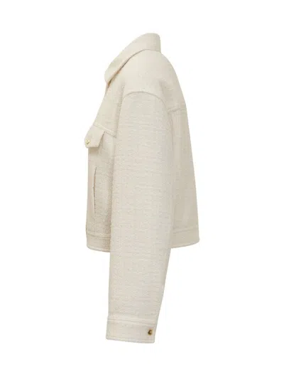 Pinko Ivory Tweed Jacket With Gold Buttons In White