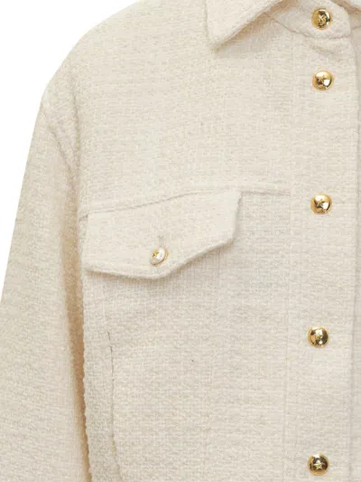 Pinko Ivory Tweed Jacket With Gold Buttons In White