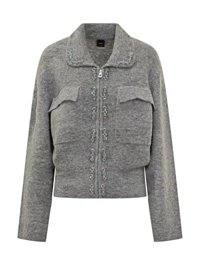 Pinko Wool Jacket With  Rhinestones In Gray
