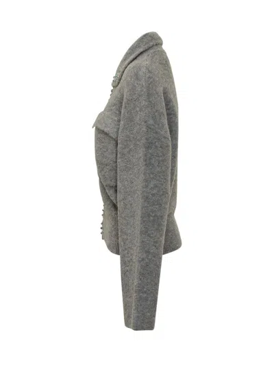 Pinko Wool Jacket With  Rhinestones In Gray
