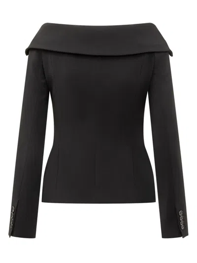 Pinko Antonina Blazer With Bardot Neckline In Black