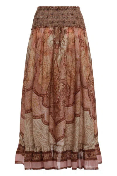 Zimmermann Wanderlust Patterned Silk Maxi Skirt In Pink
