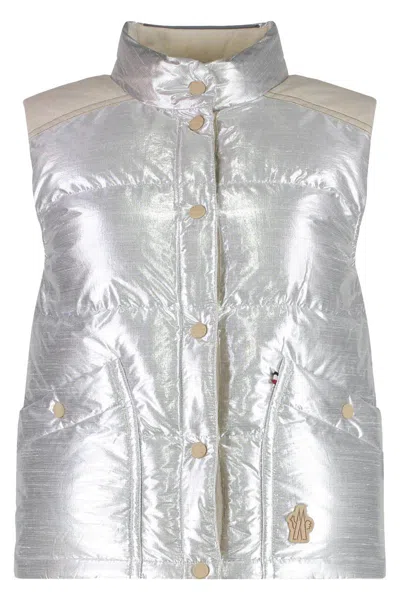 Moncler Pinchot High Collar Sleeveless Padded Gilet In Silver