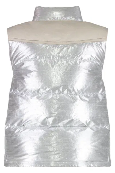 Moncler Pinchot High Collar Sleeveless Padded Gilet In Silver