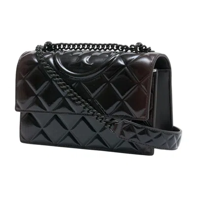 Tory Burch Fleming Polished-grain Convertible Shoulder Bag In Black