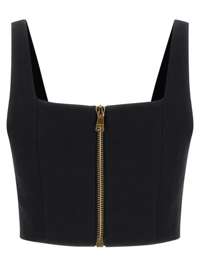 Balmain Cropped Sleeveless Top Gold Button Detail In Black