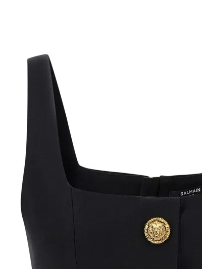 Balmain Cropped Sleeveless Top Gold Button Detail In Black