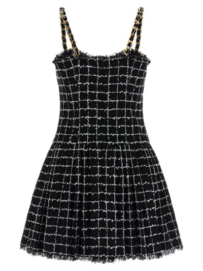 Balmain Chain-detail Checked Tweed Minidress In Black