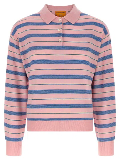 Guest In Residence Collegiate Stripe Polo Sweater In Pink