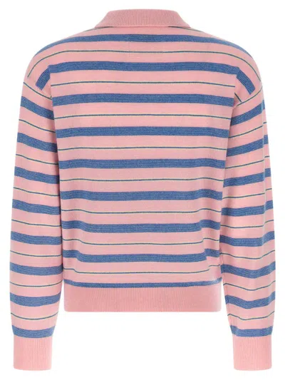 Guest In Residence Collegiate Stripe Polo Sweater In Pink
