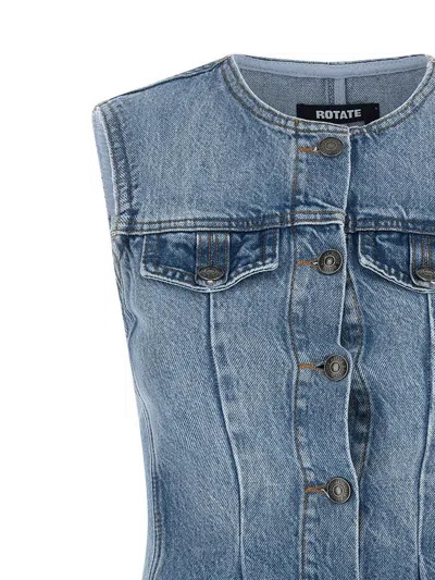 Rotate Birger Christensen Flared Denim Top In Blue