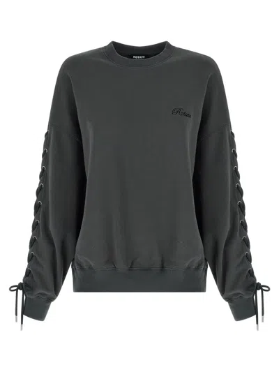 Rotate Birger Christensen Crewneck Sweatshirt Lace Up Sleeve Detail In Black