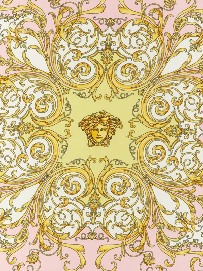 Versace Multicolor Scarf With All-over Baroque Print In Silk Woman In Pink