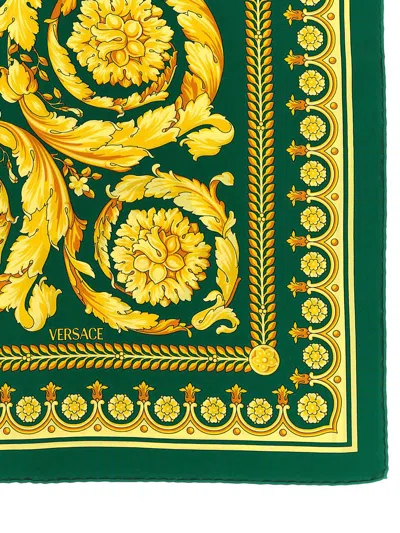 Versace Baroque Print Scarf Crown Floral Motif In Green