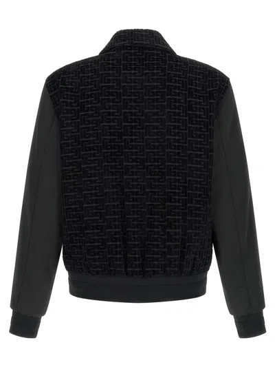 Balmain Velvet Bomber Jacket Puffer Jackets Black In Black