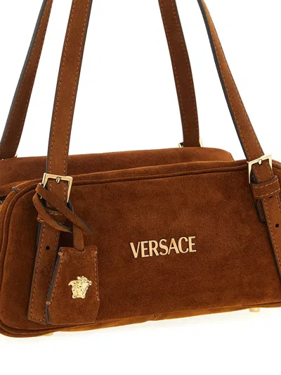 Versace Shoulder Bag Suede Finish Double Handles In Brown