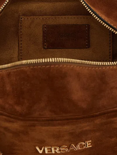 Versace Shoulder Bag Suede Finish Double Handles In Brown