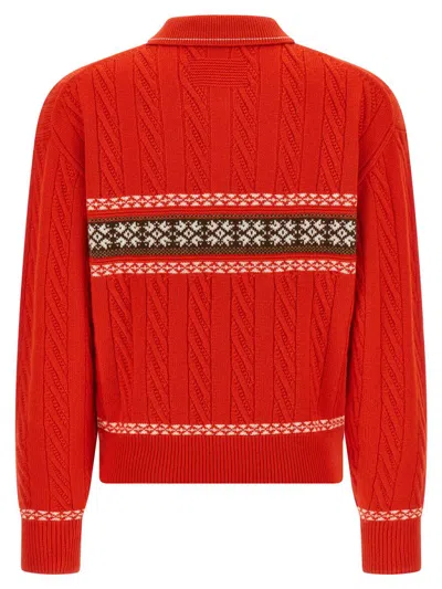Guest In Residence Cable Collegiate Polo Sweater In Red