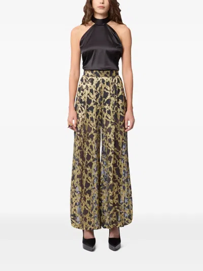 Nina Ricci Printed Plazzo Pants In Gold