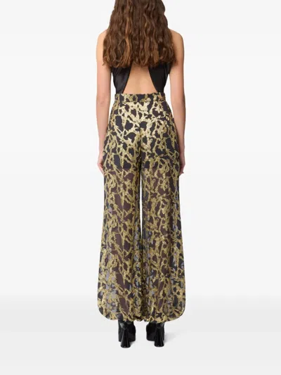 Nina Ricci Printed Plazzo Pants In Gold