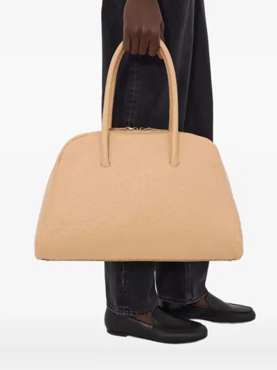 Loulou De Saison Darren Textured Handles Leather Travel Bag In Nude