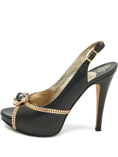 Pre-owned Gina Open-toe Leather Sandals In Black