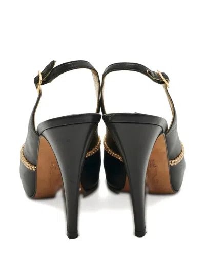 Pre-owned Gina Open-toe Leather Sandals In Black