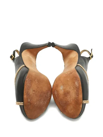 Pre-owned Gina Open-toe Leather Sandals In Black