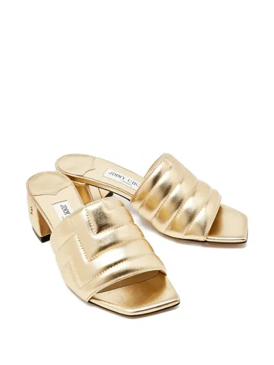 Pre-owned Jimmy Choo Themis Quilted Sandals In Gold