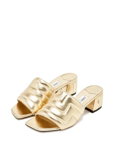 Pre-owned Jimmy Choo Themis Quilted Sandals In Gold