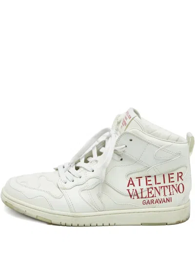 Pre-owned Valentino Garavani Leather High-top Sneakers In White