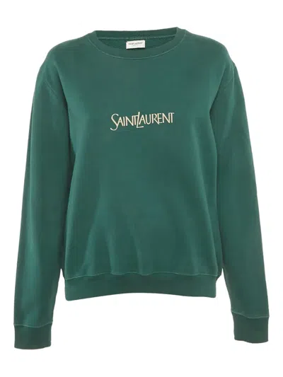 Pre-owned Saint Laurent Logo-print Sweatshirt In Green
