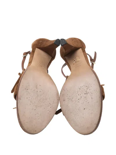 Pre-owned Gucci 110mm Fringe-detail Sandals In Brown