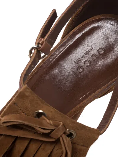 Pre-owned Gucci 110mm Fringe-detail Sandals In Brown