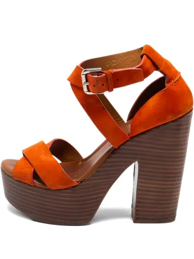 Pre-owned Ralph Lauren Vintage 125mm Suede Platform Sandals In Orange