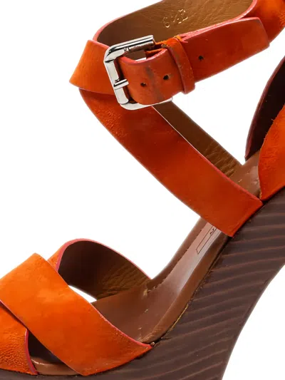 Pre-owned Ralph Lauren Vintage 125mm Suede Platform Sandals In Orange