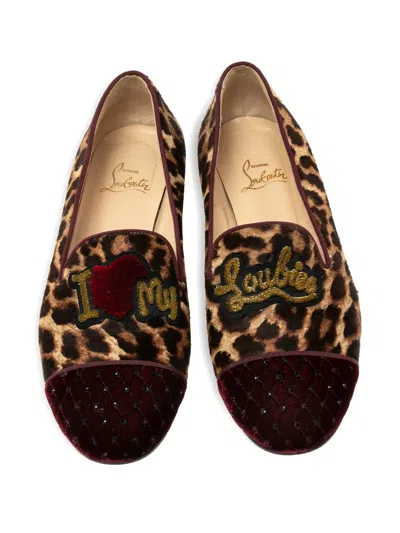Pre-owned Christian Louboutin Leopard-pattern Slipper In Brown