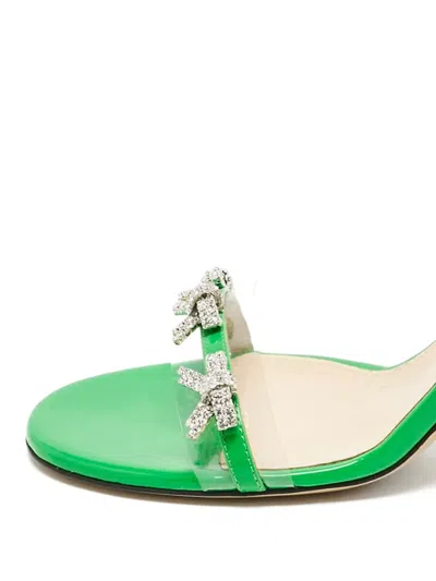 Pre-owned Mach&mach 90mm Floating Crystal-bow Sandals In Green