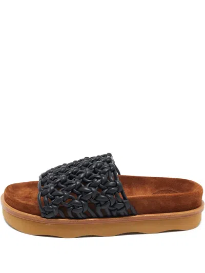 Pre-owned Chloé Woven Platform Slides In Black