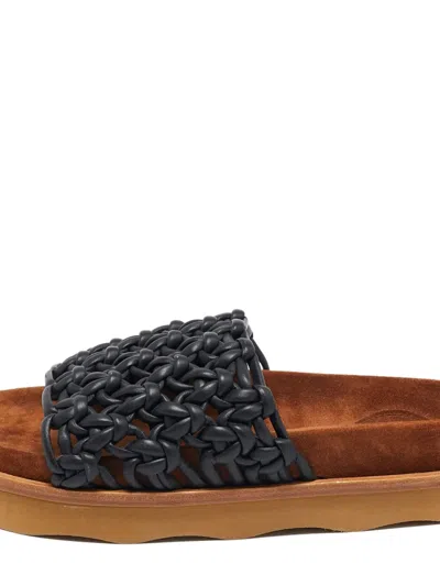 Pre-owned Chloé Woven Platform Slides In Black