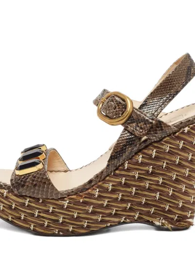 Pre-owned Prada 130mm Leather Wedge Sandals In Brown