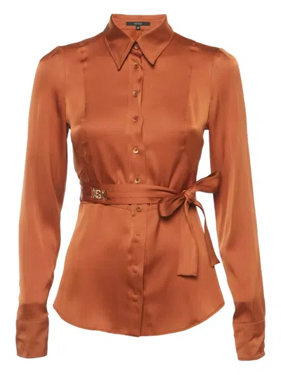 Pre-owned Gucci Belted Shirt In Brown
