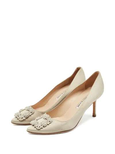 Pre-owned Manolo Blahnik Hangisi Crystal-embellished Pumps In Gray