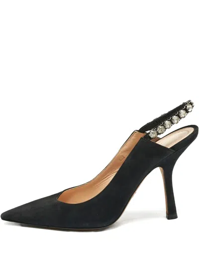 Pre-owned Dior Suede Crystal Slingback Pumps In Black
